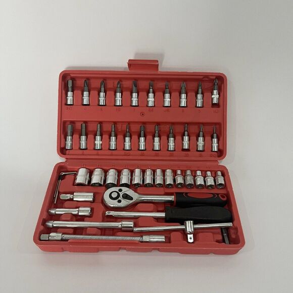 Mechanic Tool Kit Drive Socket Ratchet Wrench Set with Storage Case 46Pcs US - Picture 2 of 7